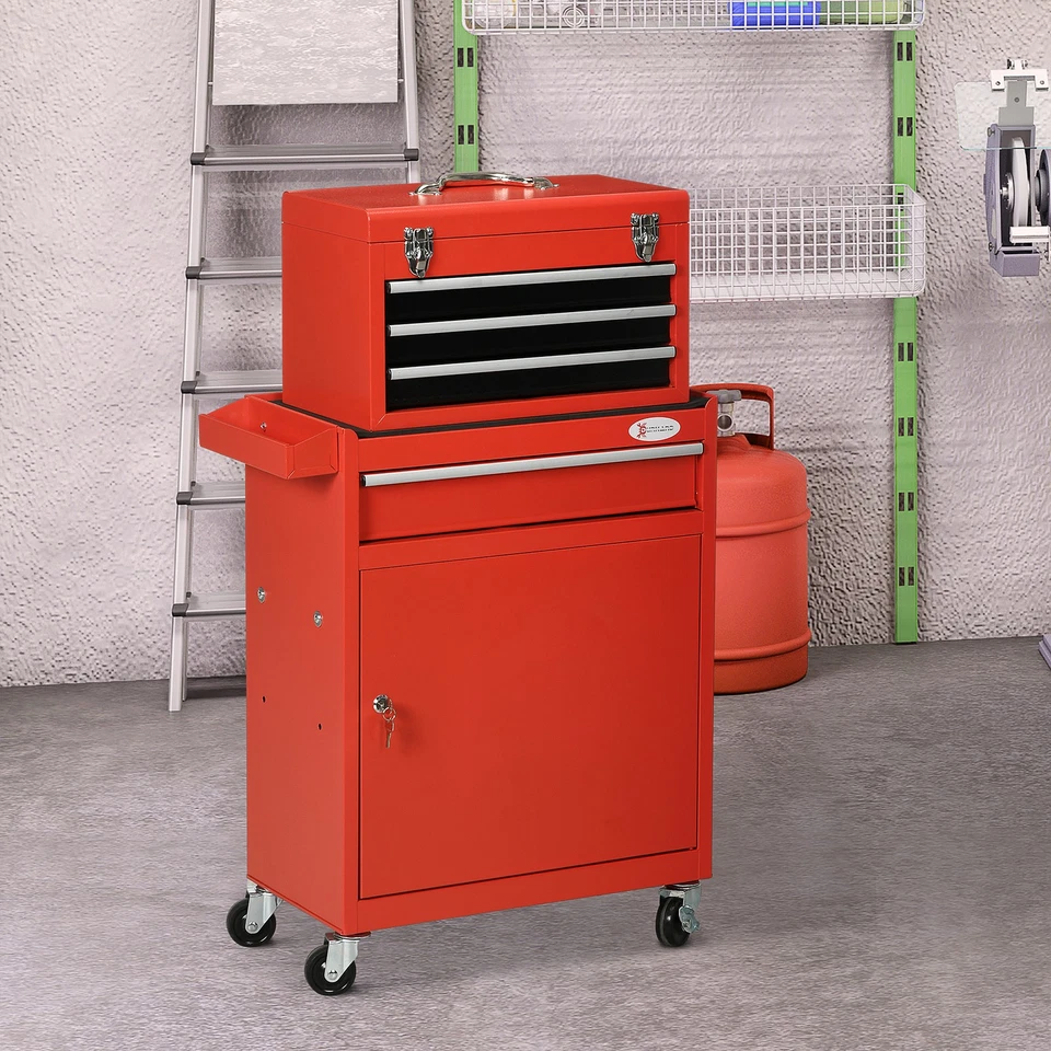 DURHAND Carrello Porta Attrezzi 2in1 Cassetta Rimovibile e Armadietto con Chiave - Immagine 3 di 4