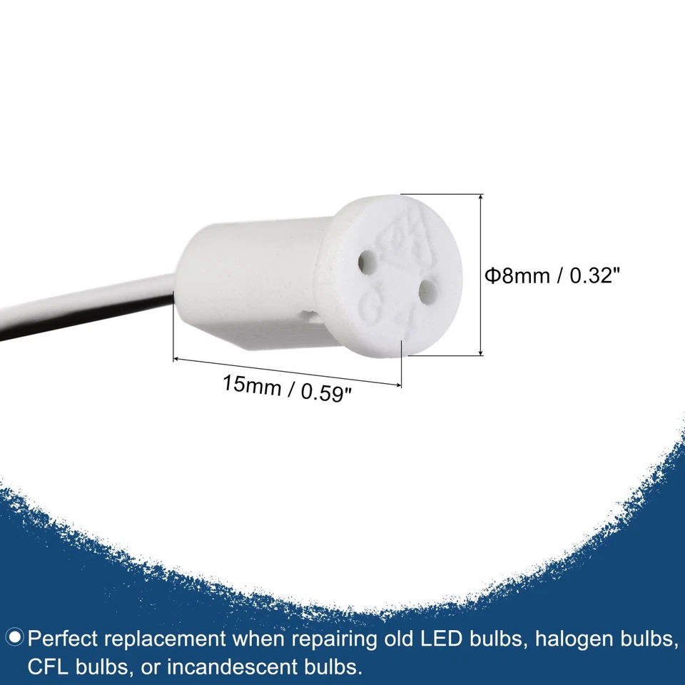 G4 Bulb Socket 12-30V 50cm Long LED Lamp Base Holder Ceramics White 10pcs - Image 3 of 4