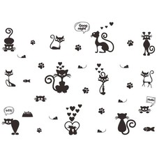 Cartoon Cat Wall Decal Removable PVC Light Switch Sticker Black-jwh210-cat