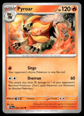 Pyroar 32/193 Pokemon Card Paldea Evolved Uncommon 120 HP Near Mint J61