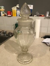 VINTAGE MINTY c.1900 16 1/2” “REVERSE SWIRL” W/BLOWN OUT PANELS APOTHECARY JAR