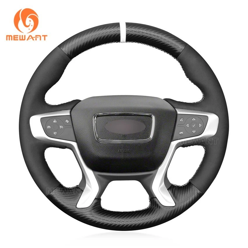 Cubierta de volante de gamuza negra de fibra de carbono para GMC Acadia 2017-2022 Canyon Foto 2 de 4