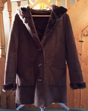 Hawkshead Suedette Fur-lined Brown Hooded Winter Coat Women's Uk 14