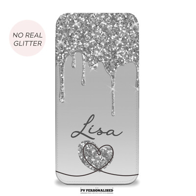 Personalisierte iPhone Samsung bedruckte Glitzer Flip/Geldbörse Handy Hülle süß Geschenk