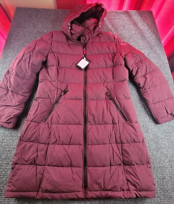 Andrew Marc Women's Red Long Stretch Quilted Parka Coat Jacket