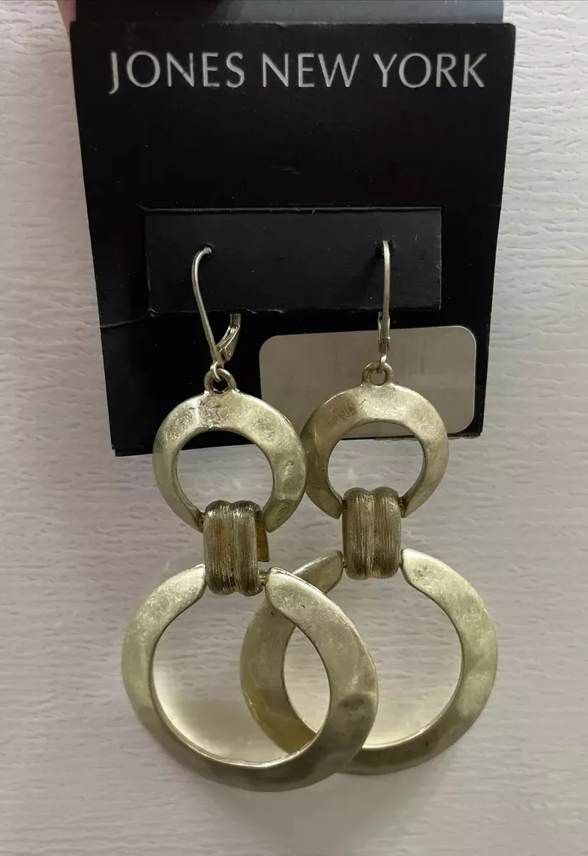 Jones New York Large Gold tone Metal Hoop Earrings 3.25 Inches