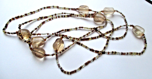 Collier Sautoir Vintage Perles Et Résine Topaze - Fermoir Vis - Très Bon état - Occasion