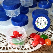20  1/2 oz Clear Plastic Jars BLUE CAPS 1 TBLSPOON Containers K3803 DecoJars