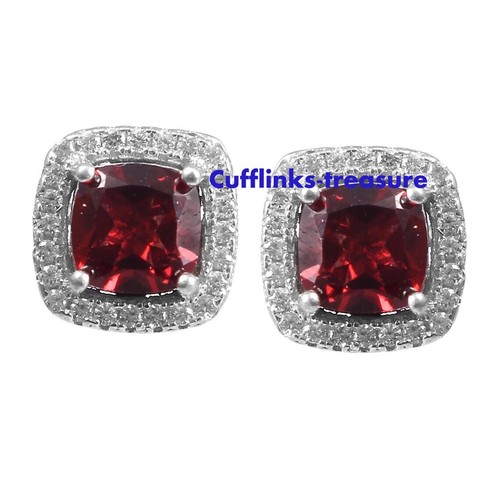 Natural Garnet & CZ Gemstones with 925 Sterling Silver Cufflinks For Men #39 - Picture 2 of 3