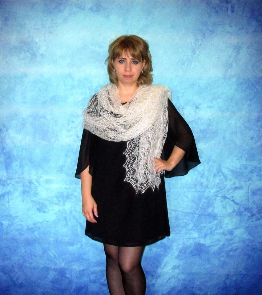 Hand knit white women's scarf,Wool wrap,Lace Russian Orenburg shawl,Gift for her - Image 4 of 4
