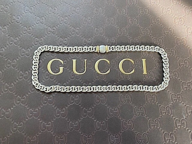 "COLLANA CATENA A MAGLIA IN ARGENTO STERLING & ORO MARINER ""GUCCI"" LUNGHEZZA 43 cm"