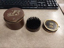 Vtg Travel Size Shoe Shine Kit Leather Case Cavalier Polish Brush Kiwi Polish