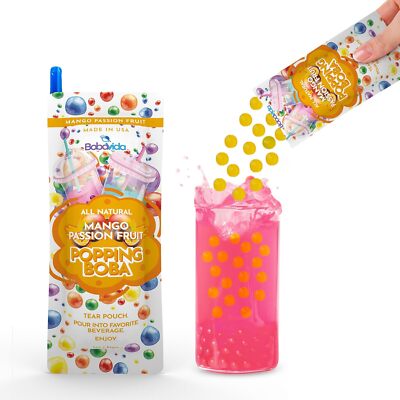 Boba Vida Non-GMO Popping Boba Pearls All Natural Mango Passion Fruit w/Straw