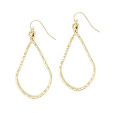 Hammered Teardrop Dangle Drop Earrings Gold