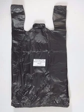 100 Qty. Plastic T-Shirt Shopping Bags 1/6 Black with Handles 11.5" x 6.5" x 22"