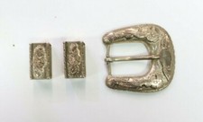 Hecho En Mexico Belt Buckle Set Sterling Silver 925 Flowers Glam fits 20mm Belt