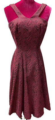 Vintage Grenelle Estevez Brocade Halter Style Twirl Flare Dress Dark Pink  Black | eBay