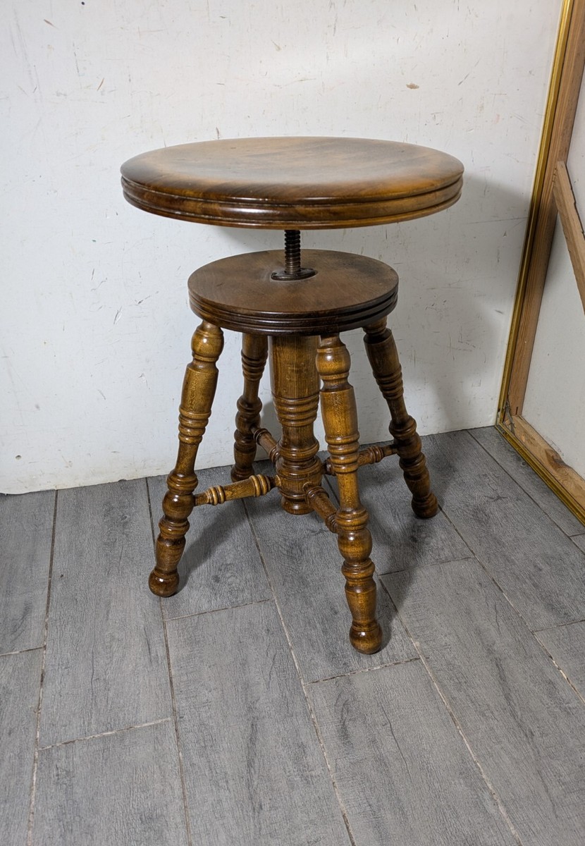 Antique Tonk Victorian Style Round Piano Stool - Swivel