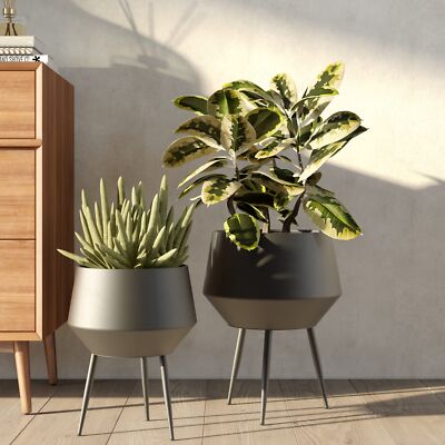 Huxley Mid Century Modern Planters - Black (Set of 2)..