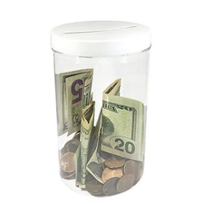 Plastic Donation Can, Holds 5.9 x 3.35 Graphics - Clear 119636