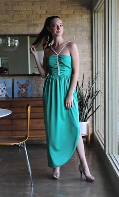 vintage 70s evening dress Vintage 70s Lillie Rubin Evening Gown Green Maxi Dress XS/Small Women