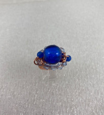 Handmade  Copper Wire Wrap  Blue Crystal Ring  Size 8 314