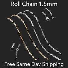 Stainless Steel  Rolo Chain 1.5mm Unisex, Hip Hop Jewelry  17.5in For Women