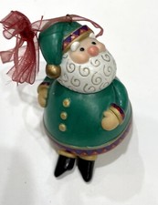 VTG 2001 Hallmark Keepsake Ornament Jolly Santa Bells Porcelain Green