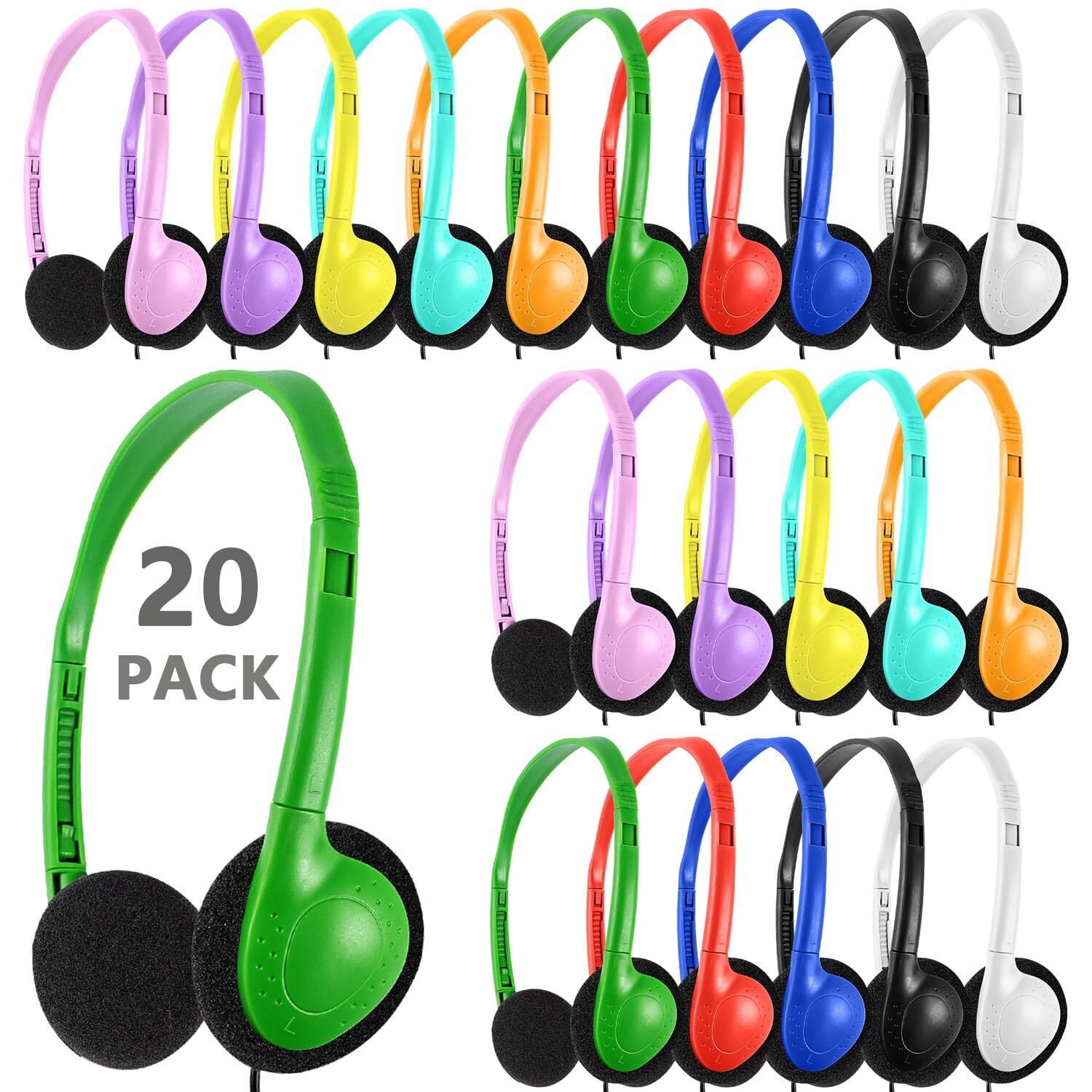 XOSDA Classroom Headphones Bulk 20 Pack Multi Color for Kids School Wholesale...