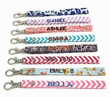 Monogram Personalized Customized Narrow Capital Fabric Wristlet Keychain Key Fob