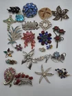 Vintage Estate Lot Of 24 Repair Rhinestone Mix Costume Jewelry Brooch Lot Clips
