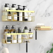 Gold Shower Caddy Adhesive Bathroom Shelf Organizer Rack No Drill Storage