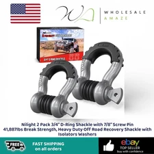 Nilight 2 Pack 3/4" D-Ring Shackle with 7/8" Screw Pin 41,887lbs Break Strength,