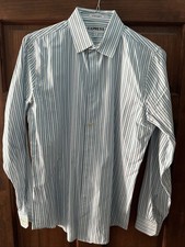 Express Extra Slim Fit Men's Dress Shirt White W/ Blue Stripe Size M 15-15.5