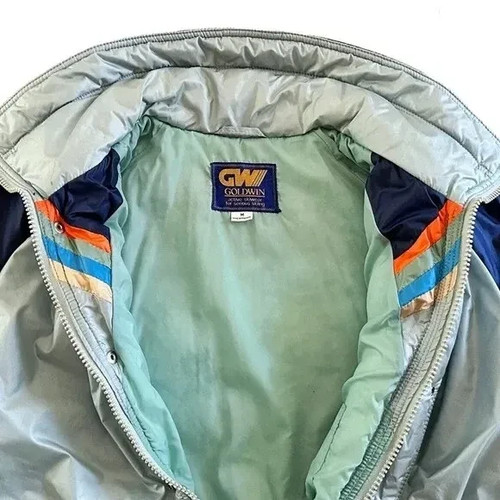 Goldwin Japan Vintage 90's Ski Jacket Silver Navy with Multicolored Stripes Sz M - Picture 7 of 9