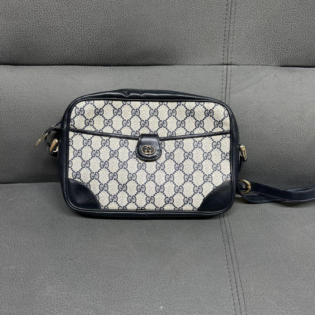 Gucci GG Pattern Navy Ivory Shoulder Bag Japanese Import