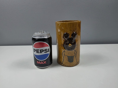 Rustikale handgefertigte Keramik Vase mit Maus & Hausdekoration - 1978 - 15 cm