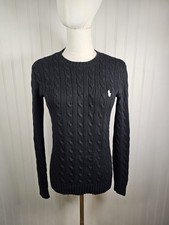 Polo Ralph Lauren Black Cable-Knit Sweater Women's Size S Preppy Pony Logo Y2K