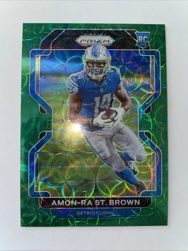 AMON-RA ST. BROWN 2021 PANINI PRIZM ROOKIE GREEN SCOPE LIONS RC /75 #358 SSP