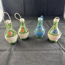 Salt And Pepper Shakers Chianti Wine Bottle 2 Sets Green Glass Italy Vintage S&P