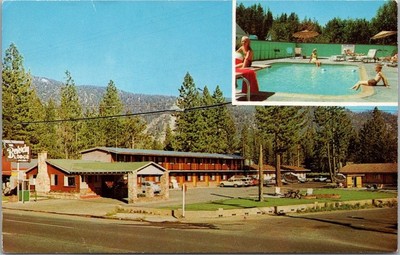 Vintage 1960s BIJOU (Lake Tahoe) California Postcard ''BEVERLY LODGE'' Pool View