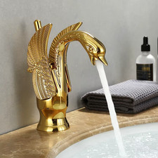 Golden Basin Faucet Deck Mount Sink Short Faucets Swan Shape Single Handle Sink