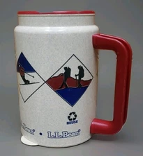 Vtg LL Bean Plastic Travel Mug Coffee Cup w Lid Red Whirley Made in USA Logo