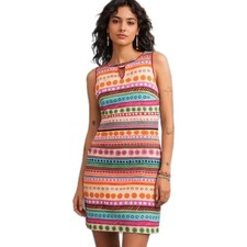 Talbots Aztec Textured Dress Womens 10 Multicolor Midi Sleeveless Dopamine