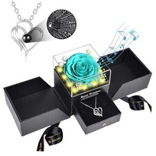 Gifts for Women - Preserved Real Rose with I Love You Heart Negro Blue