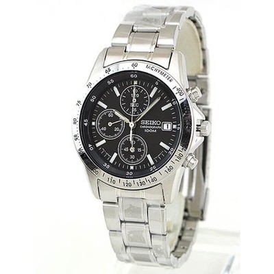 SEIKO Chronograph SND367PC Black Silver  Men's Watch from Japan in BOX new
