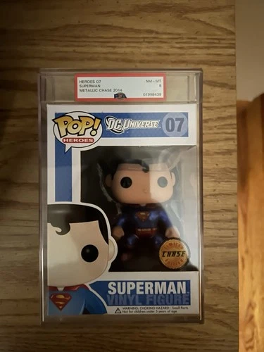 PSA 8 Mint Funko Pop! DC Universe Superman Metallic CHASE #07! RARE, VAULTED!
