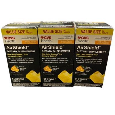 3 Bottles Of 64 CVS Health AirShield Immunity Chewable Tablets Exp May/Dec 2026