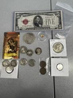 Lot Of 17 Different Gold, Red 1928 $5, Peace Dollar, Silver Coins, 5g Silver Bar