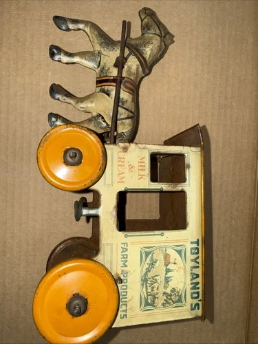 Tin Windup Horse Drawn Toylands Farm Products Milk & Cream